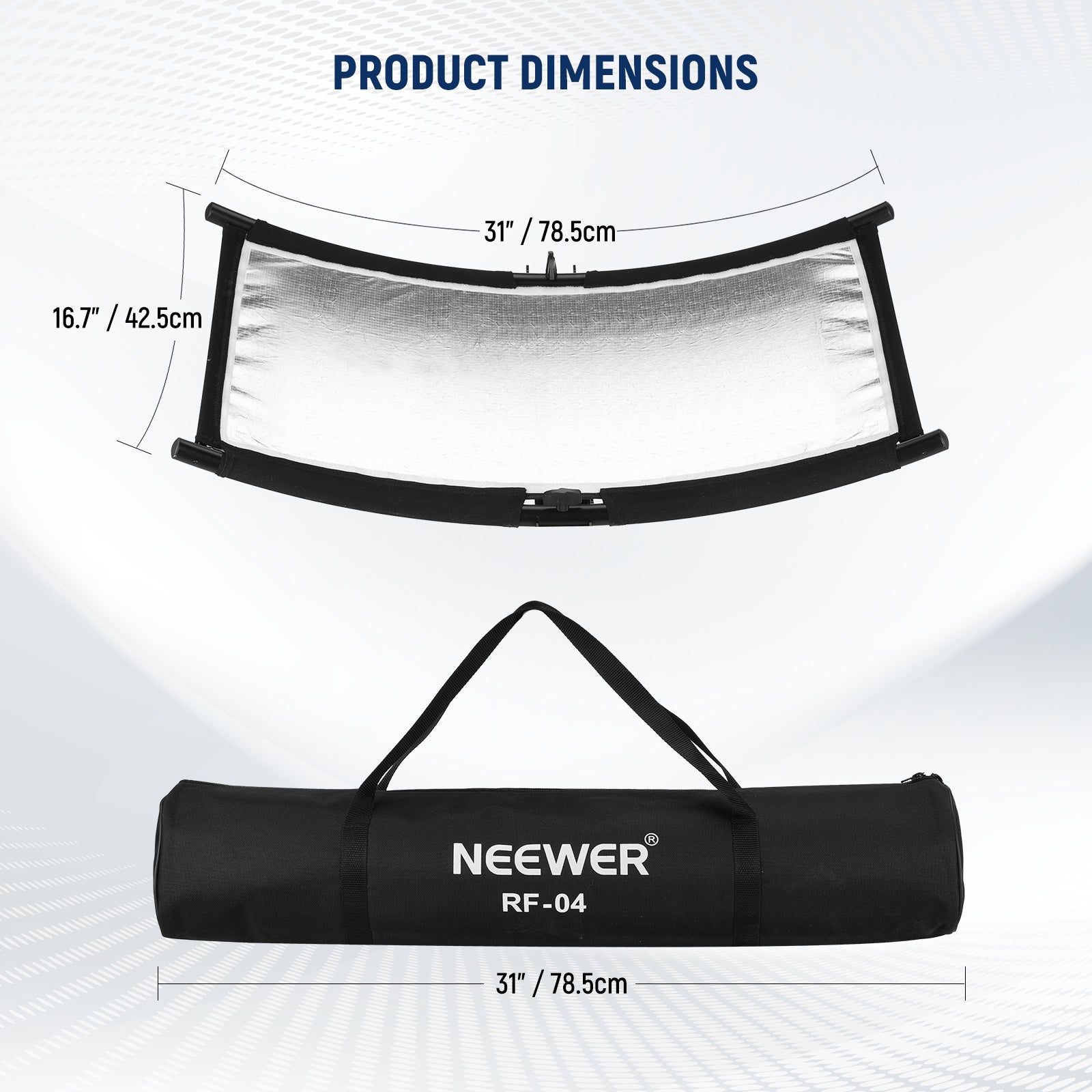 Product dimensions of the NEEWER RF-04 Clamshell Light Reflector Diffuser