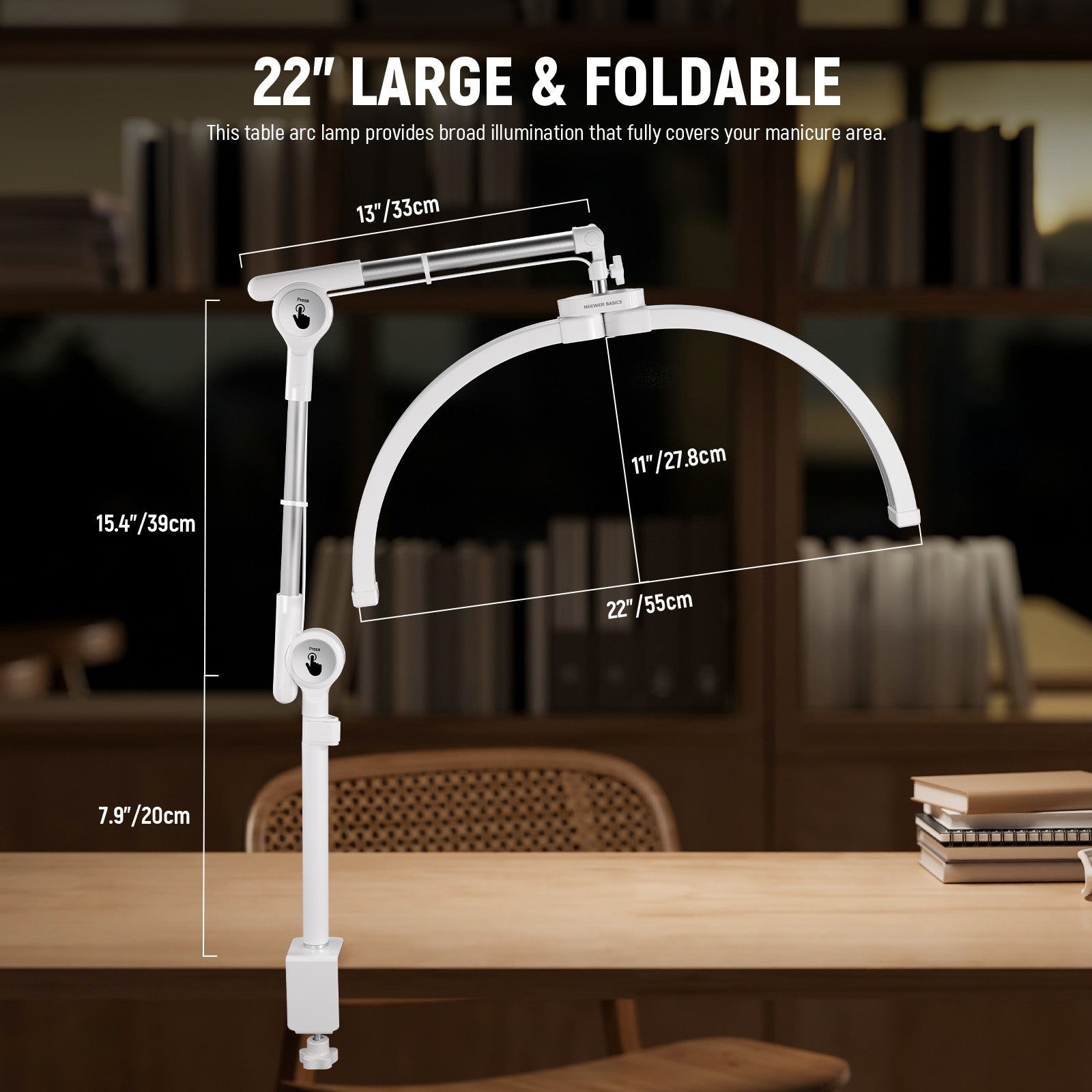 NEEWER BASICS HM03-D 30W 22" LED Folding Arc Lash Lamp is portable