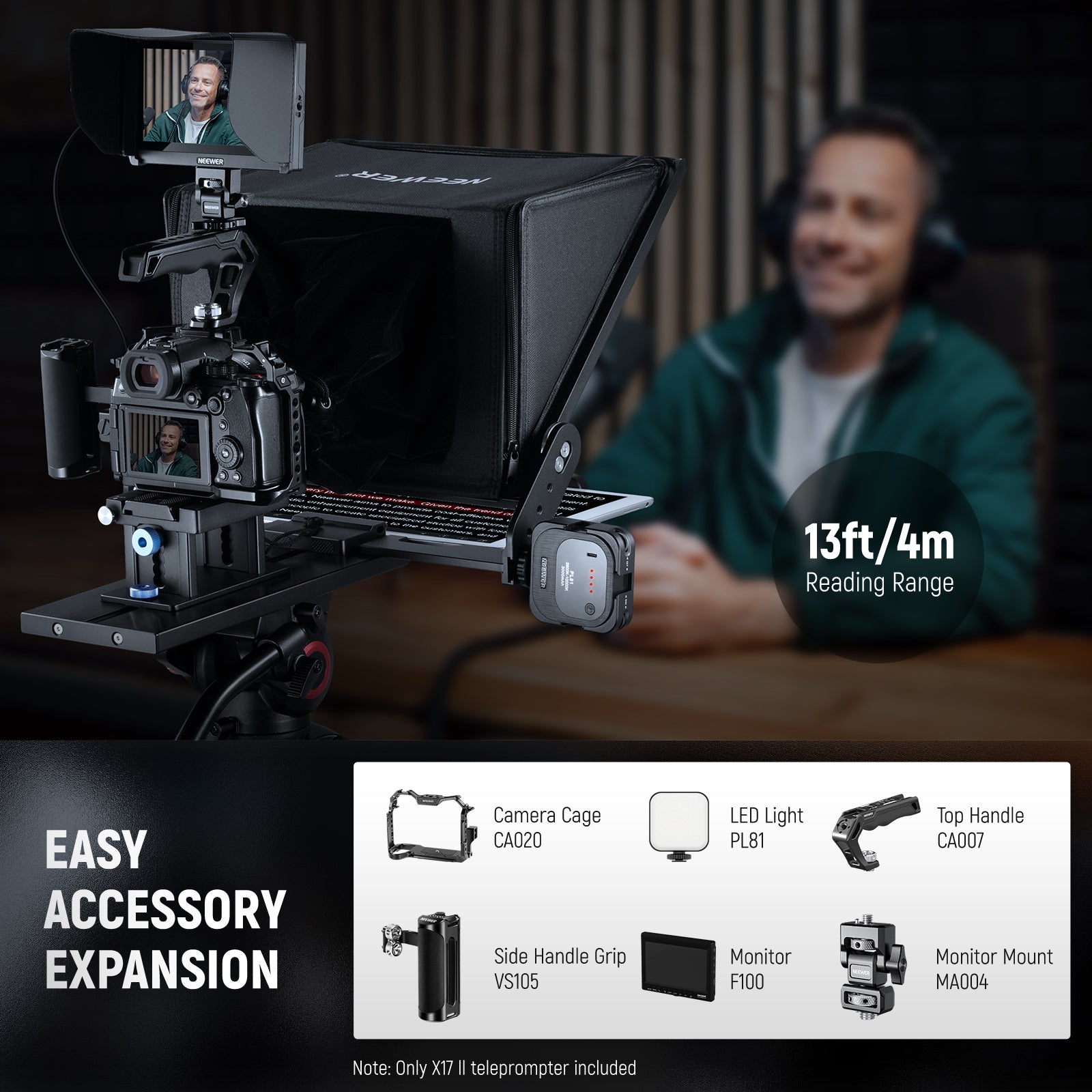 NEEWER X17 II Remote Teleprompter allows you to read confidently from up to 13ft