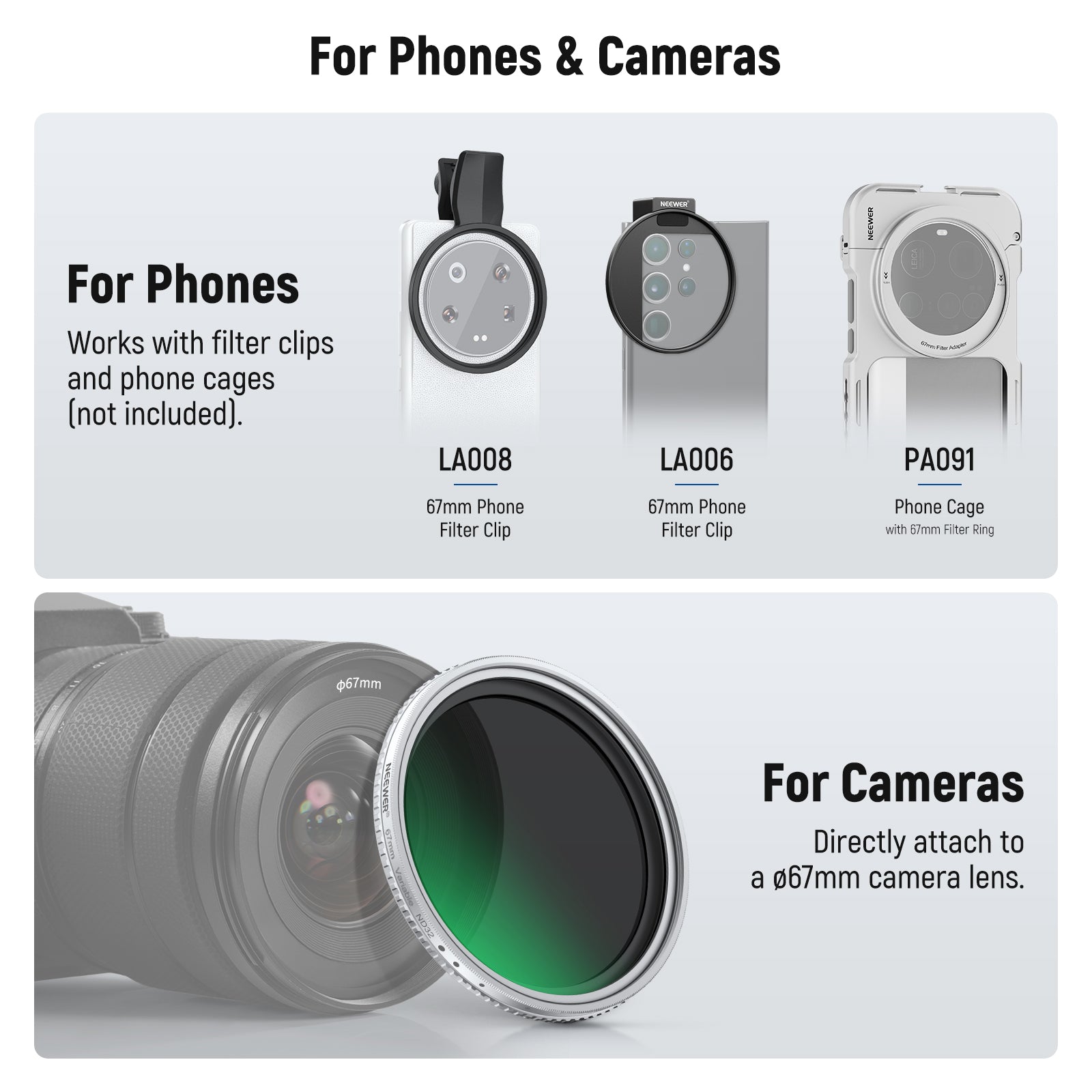 NEEWER 67mm HD Variable ND2-32 Filter for Camera & Phone