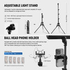 Adjustable Light Stand and Phone Holder included