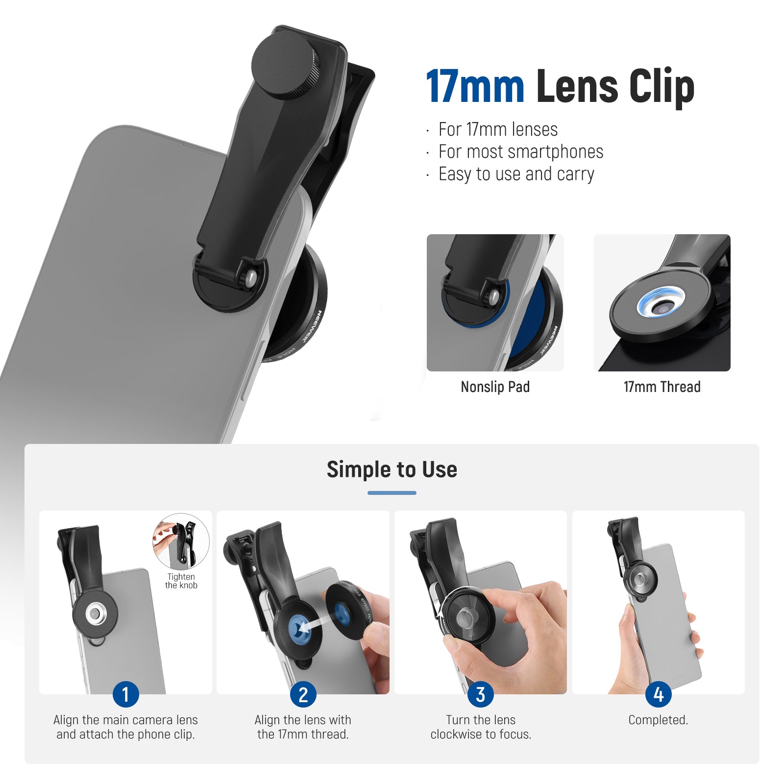 NEEWER FL-100 Spiral Halo Filter Kit includes a 17mm lens clip