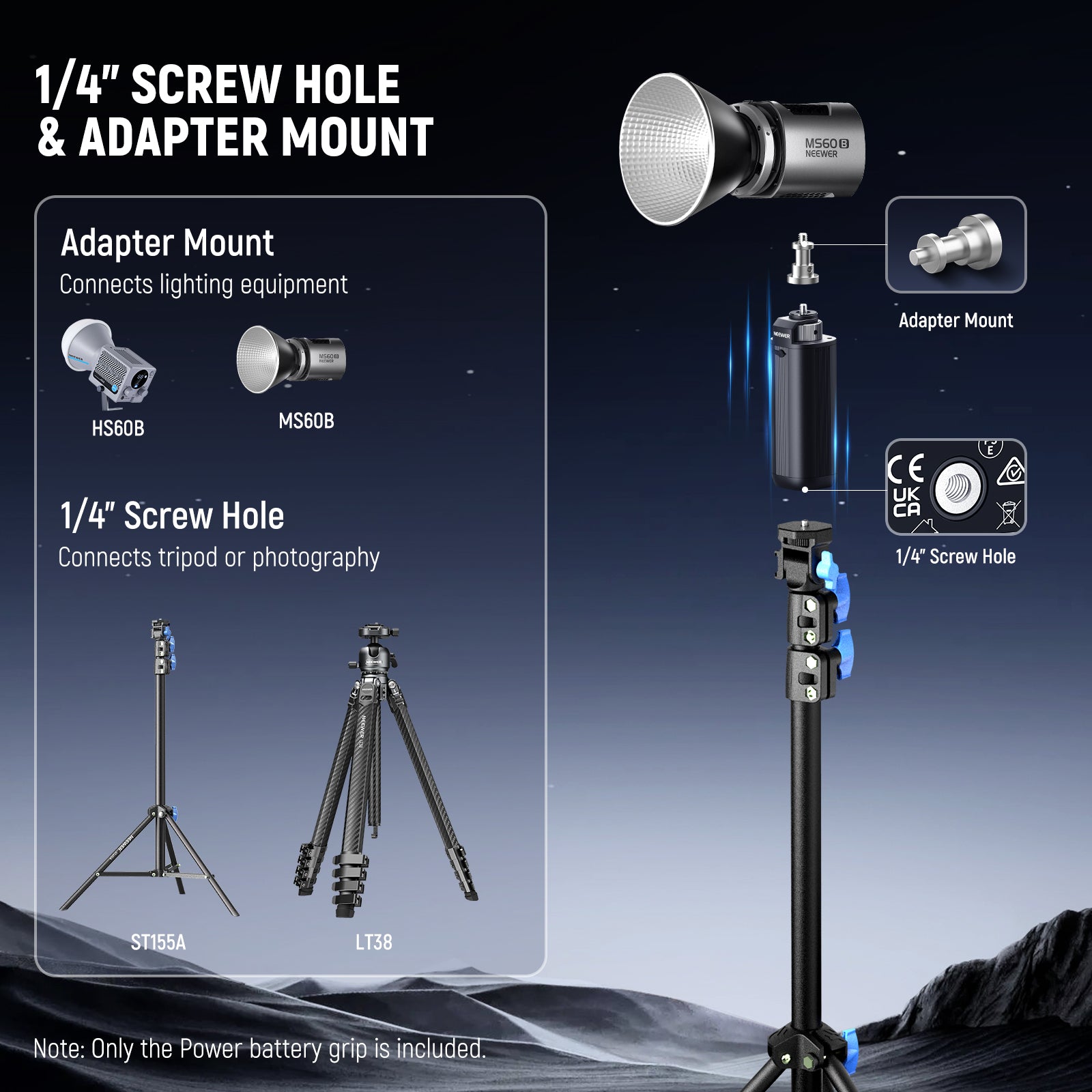 NEEWER PH74E Battery Grip Power  includes a 1/4" mounting head