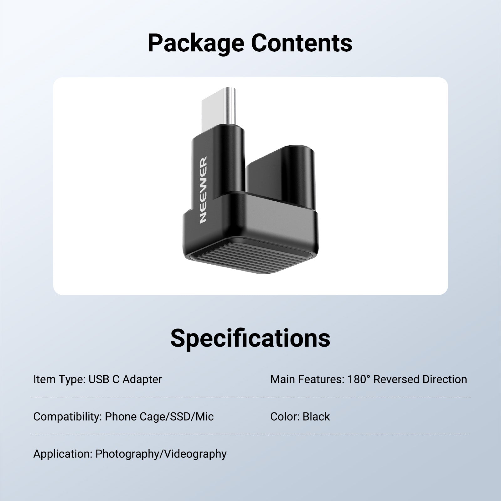 Specifications of the NEEWER PS017 180° U Shaped USB OTG Adapter
