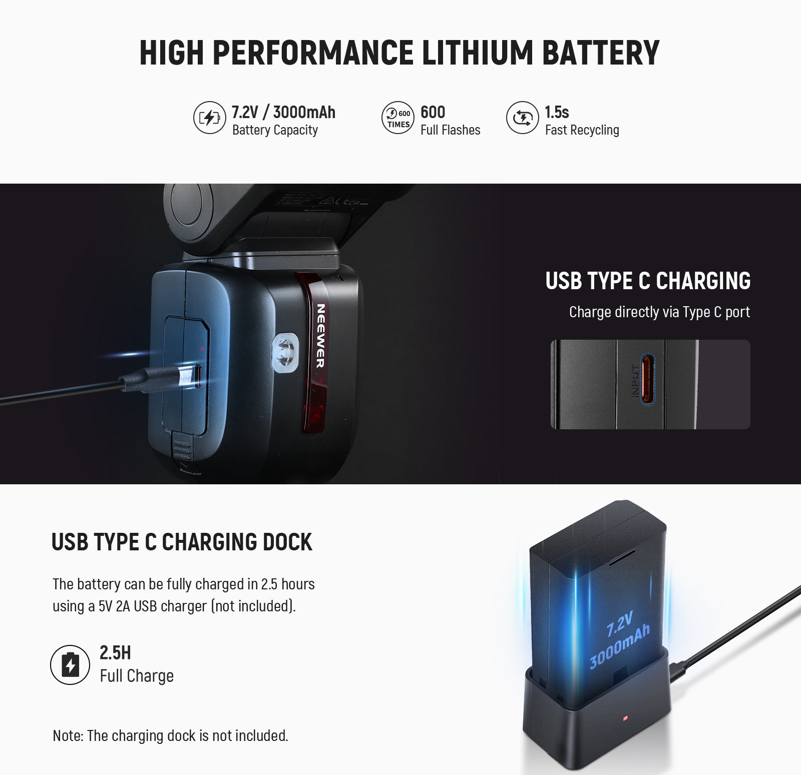 NEEWER Z2PRO-F Round Head Speedlite Flash has a hight performance lithium battery.