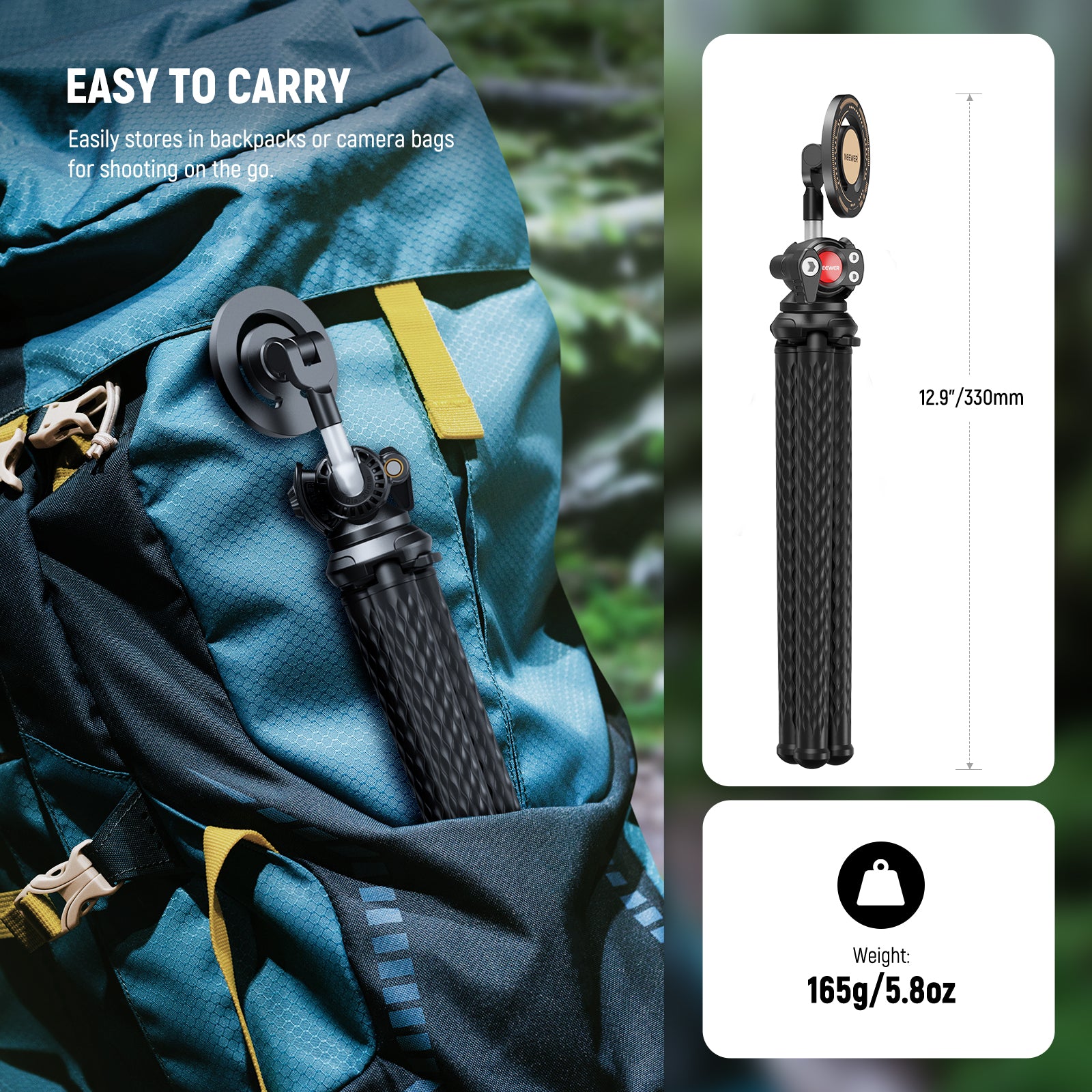 NEEWER TP33 Magnetic Flexible Phone Tripod is portable.