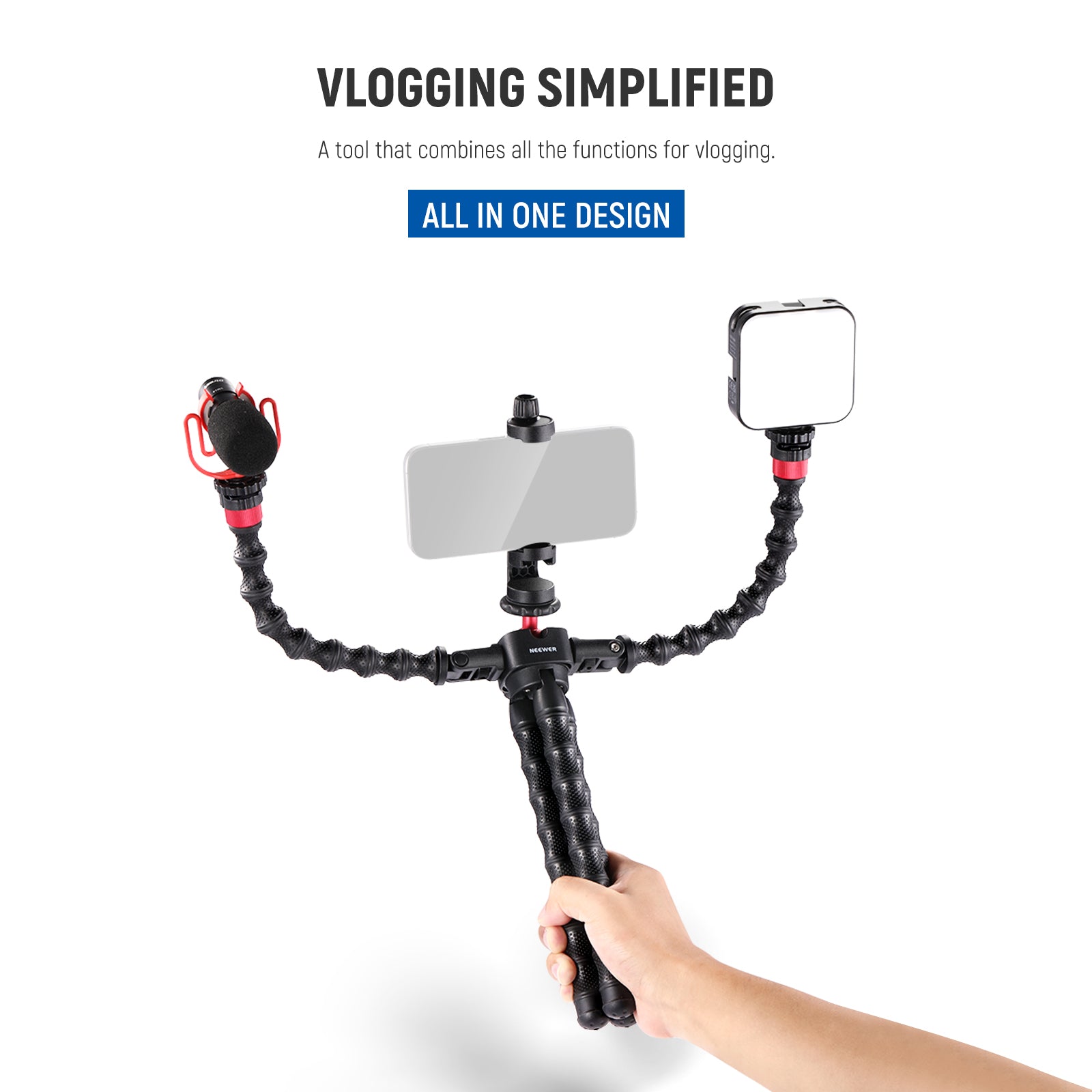 NEEWER T91 Flexible Phone Tripod with Two Magic Arms combines all th functions for vlogging.