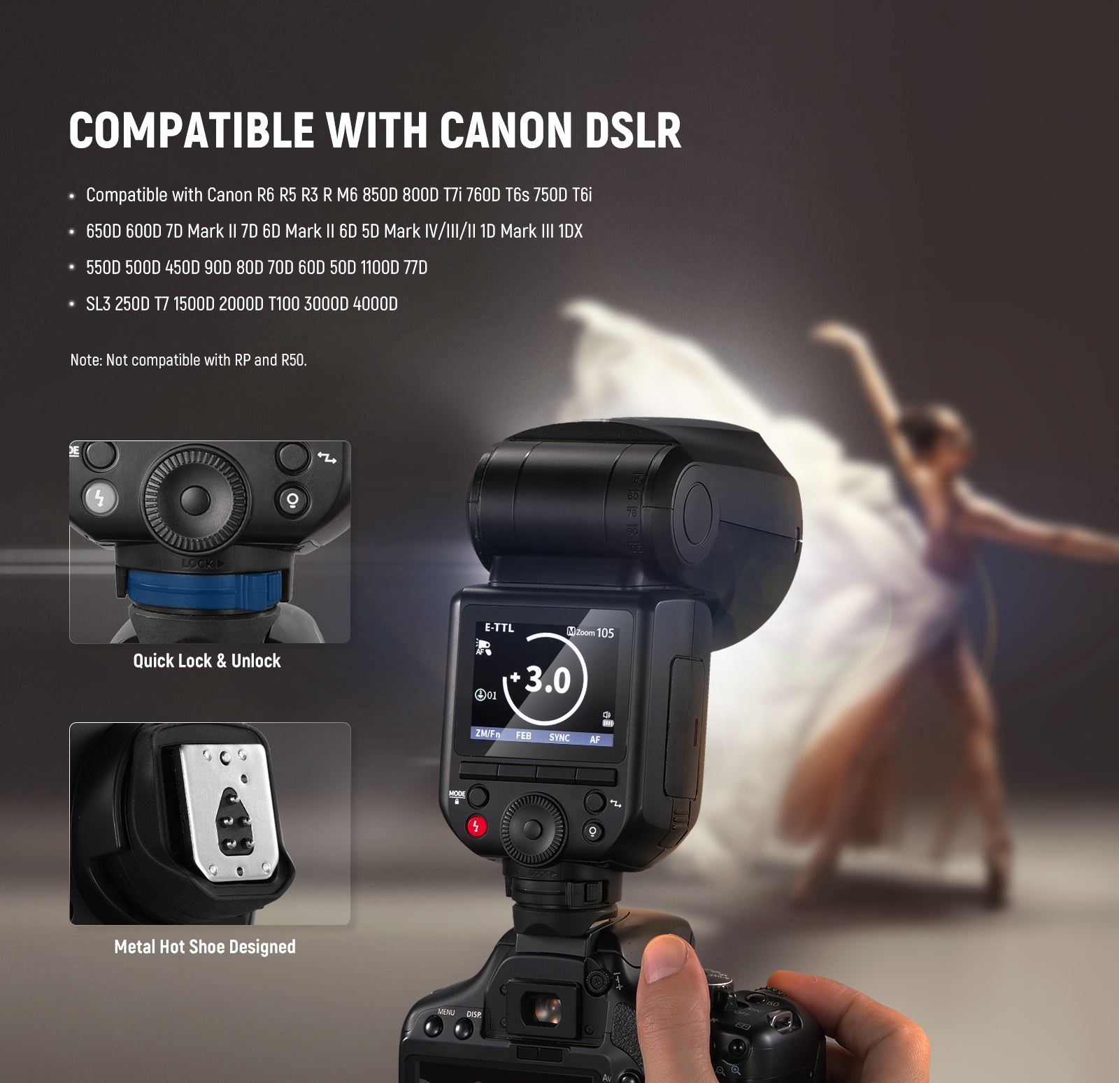 NEEWER Z2PRO-C TTL Round Head Flash Speedlite is compatible with Canon DSLR