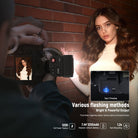 A photographer is using the NEEWER Z140 Mini Camera Flash Light for portrait photography.