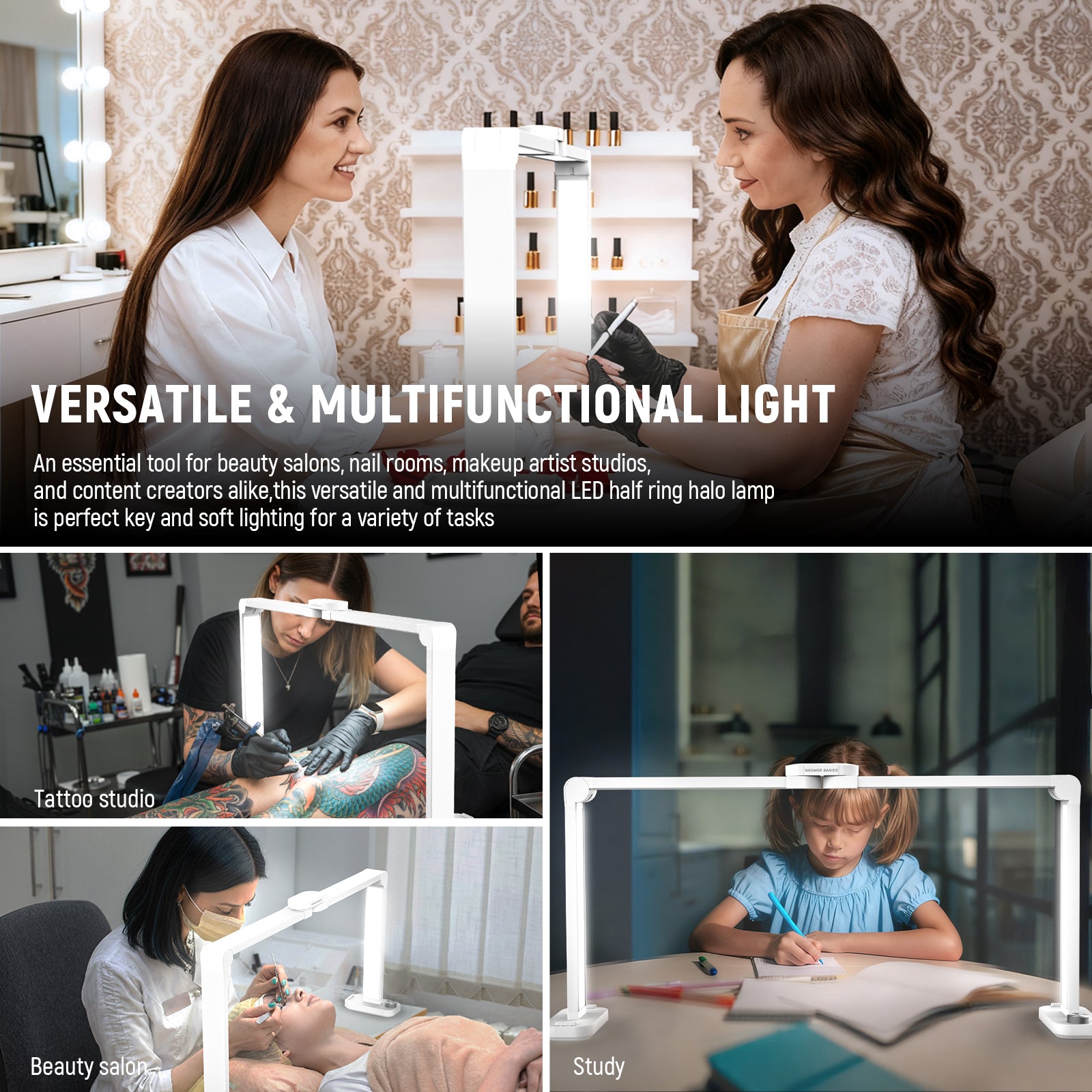 NEEWER HM05-D LED Desk Light is ideal for a tattoo studio, beauty salon, and study.