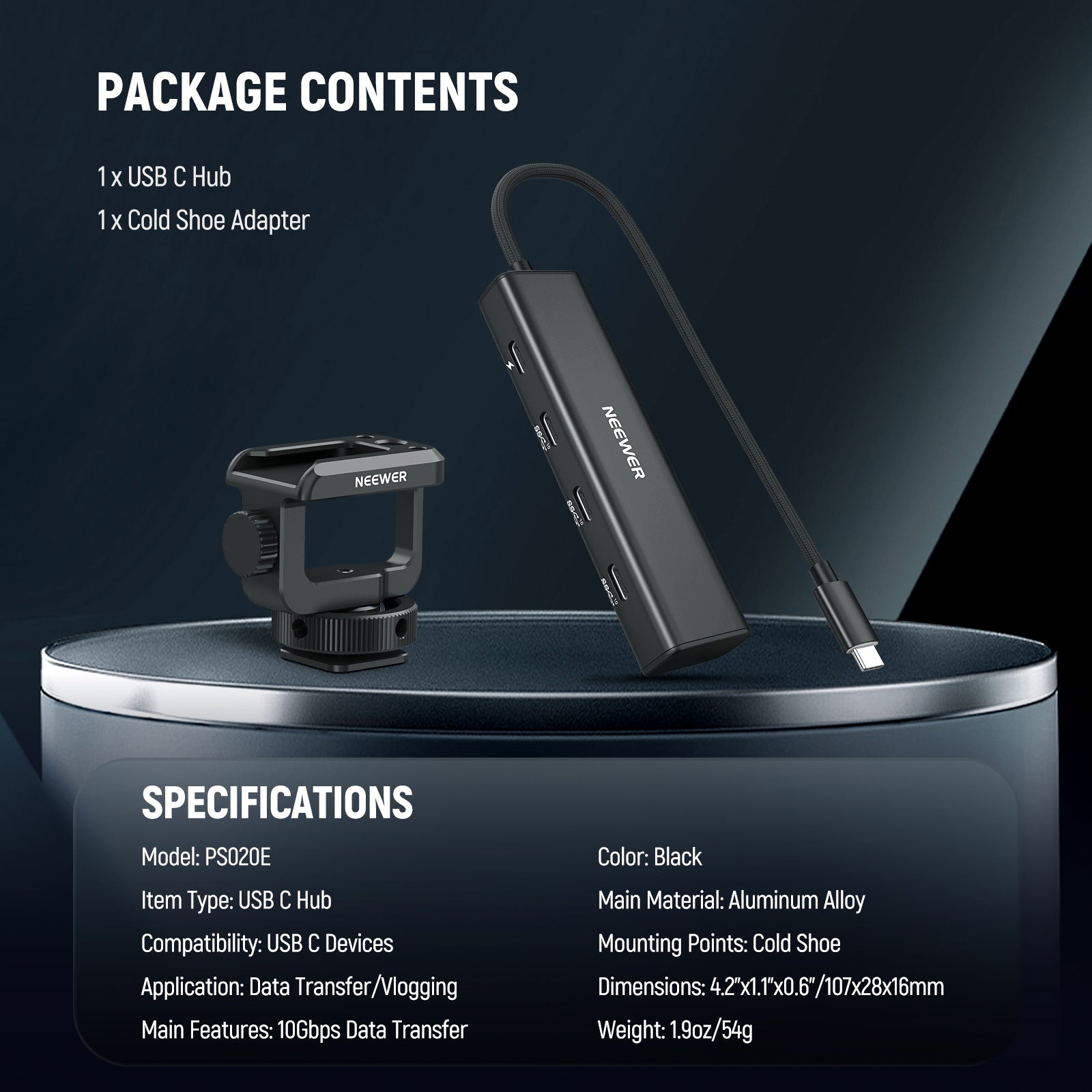 Package Contents of the NEEWER PS020E 4-in-1 USB C Hub with Cold Shoe