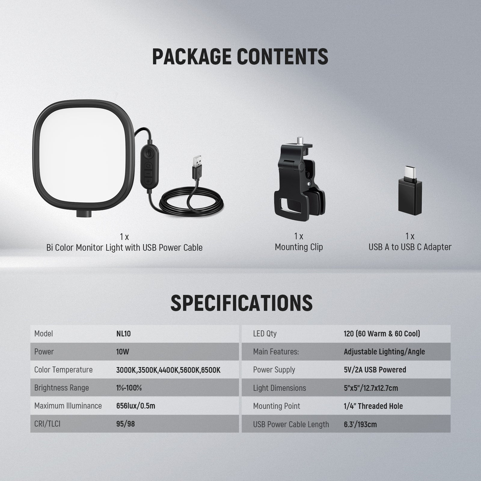 Package Contents of the NEEWER 5" 10W LED Streaming Light Kit