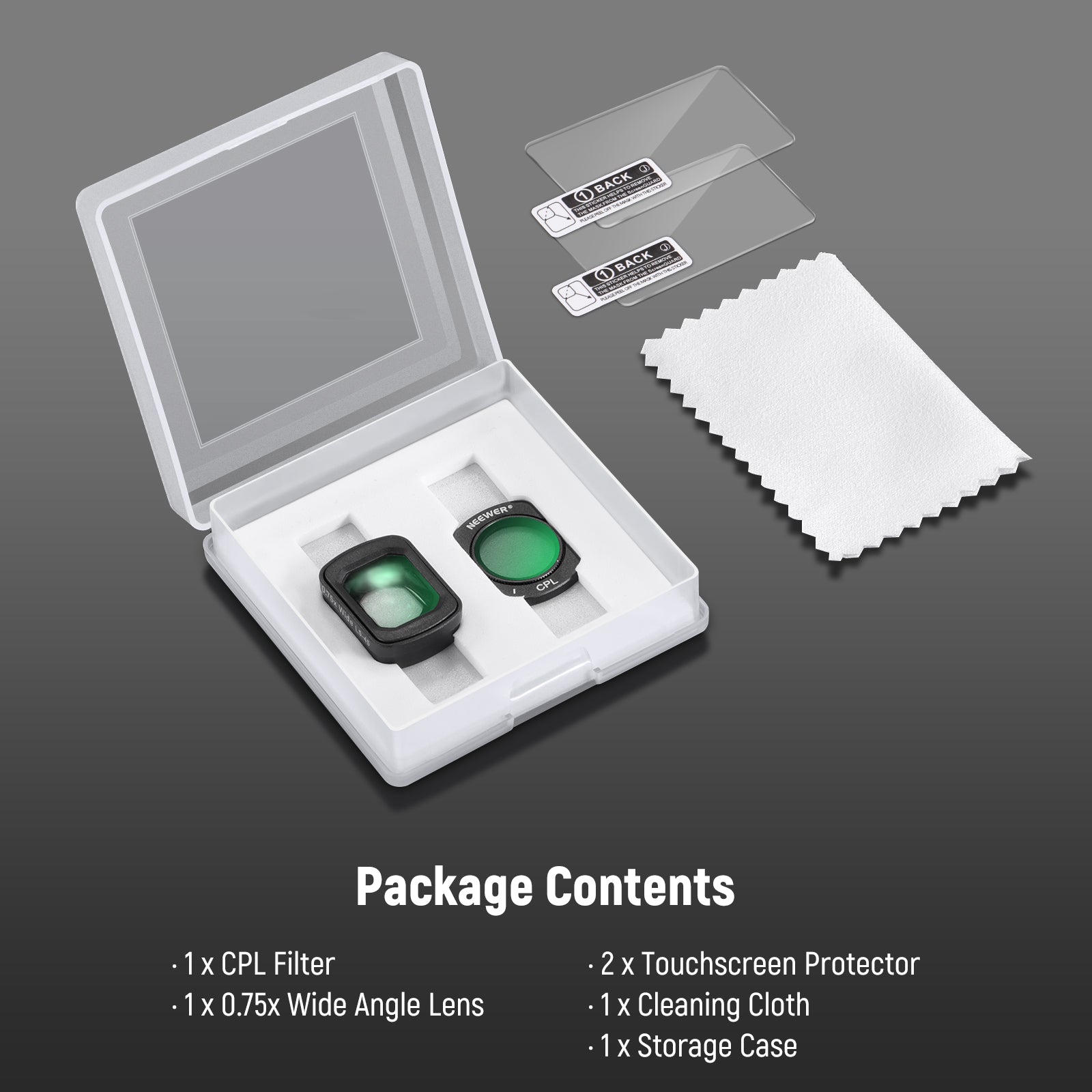 Package Contents of the NEEWER FL-B29 2 Pack Filter Set