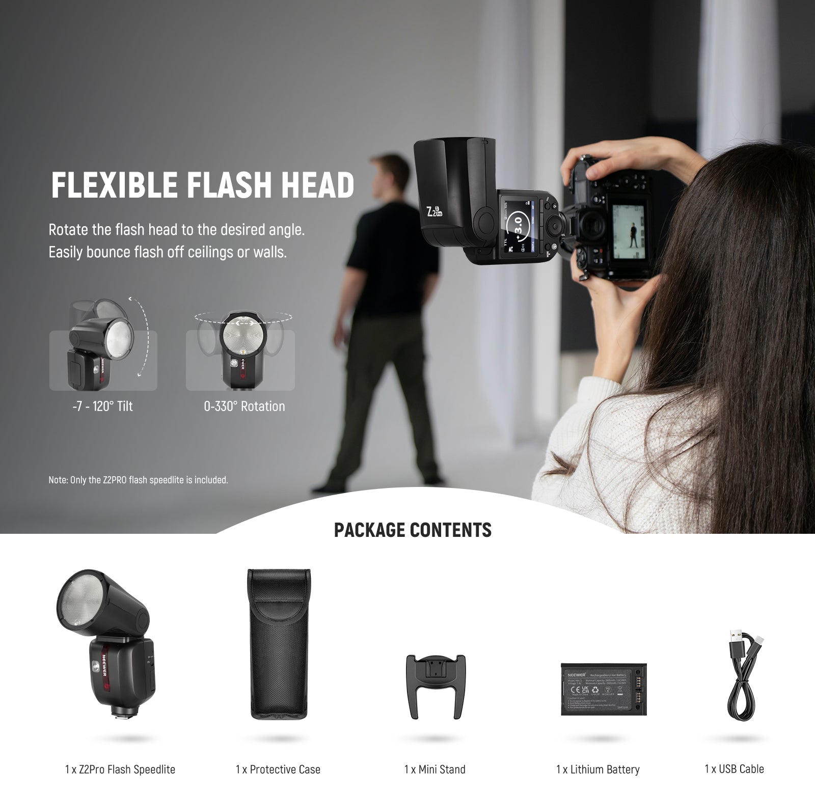 Package Contents of the NEEWER Z2PRO-S Round Head Speedlite Flash