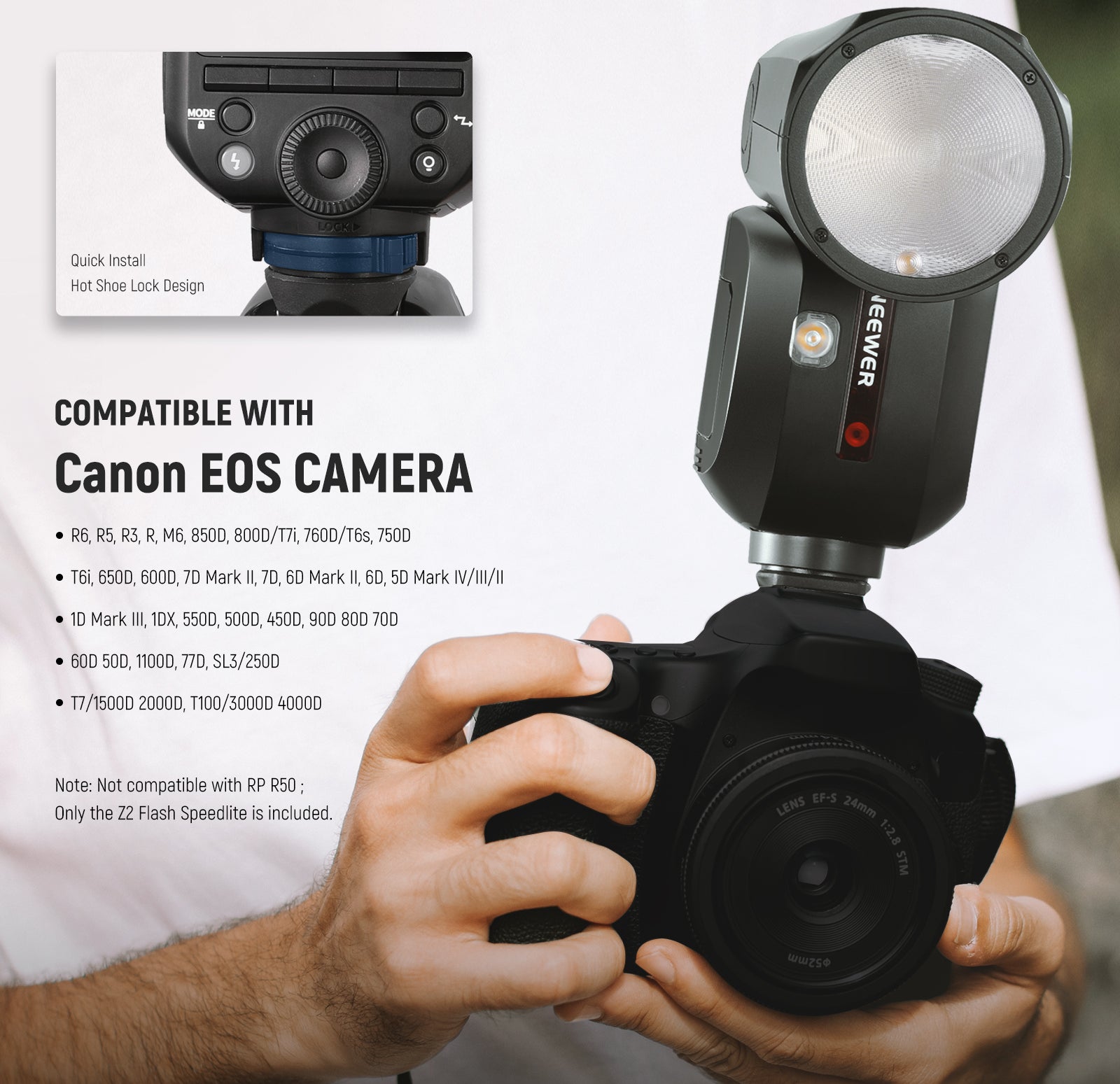 NEEWER Z2 TTL Round Head Flash Speedlite with Diffuser is compatible with Canon EOS Camera