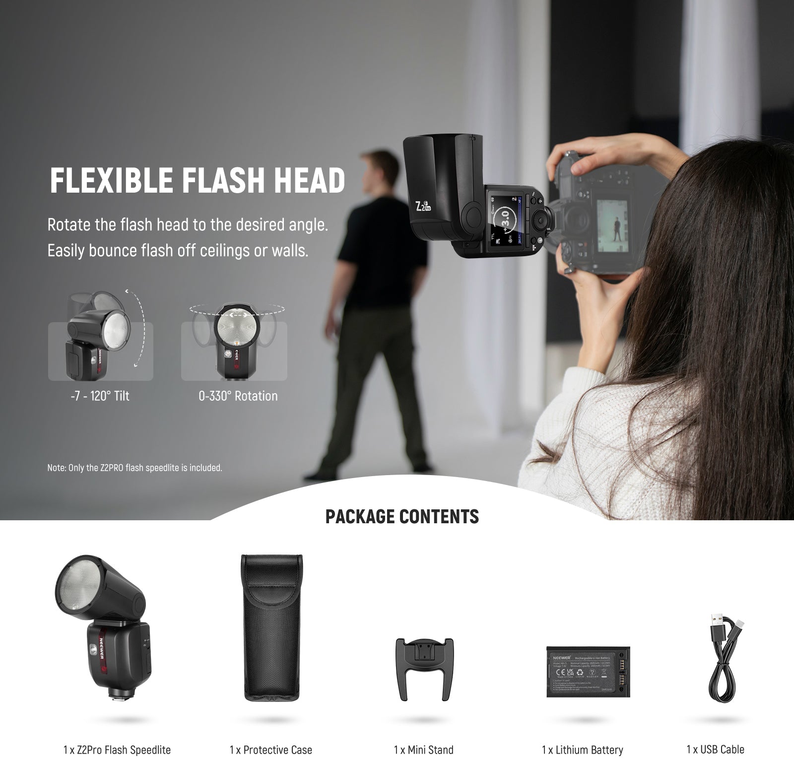 Package Contents of the NEEWER Z2PRO-F Round Head Speedlite Flash