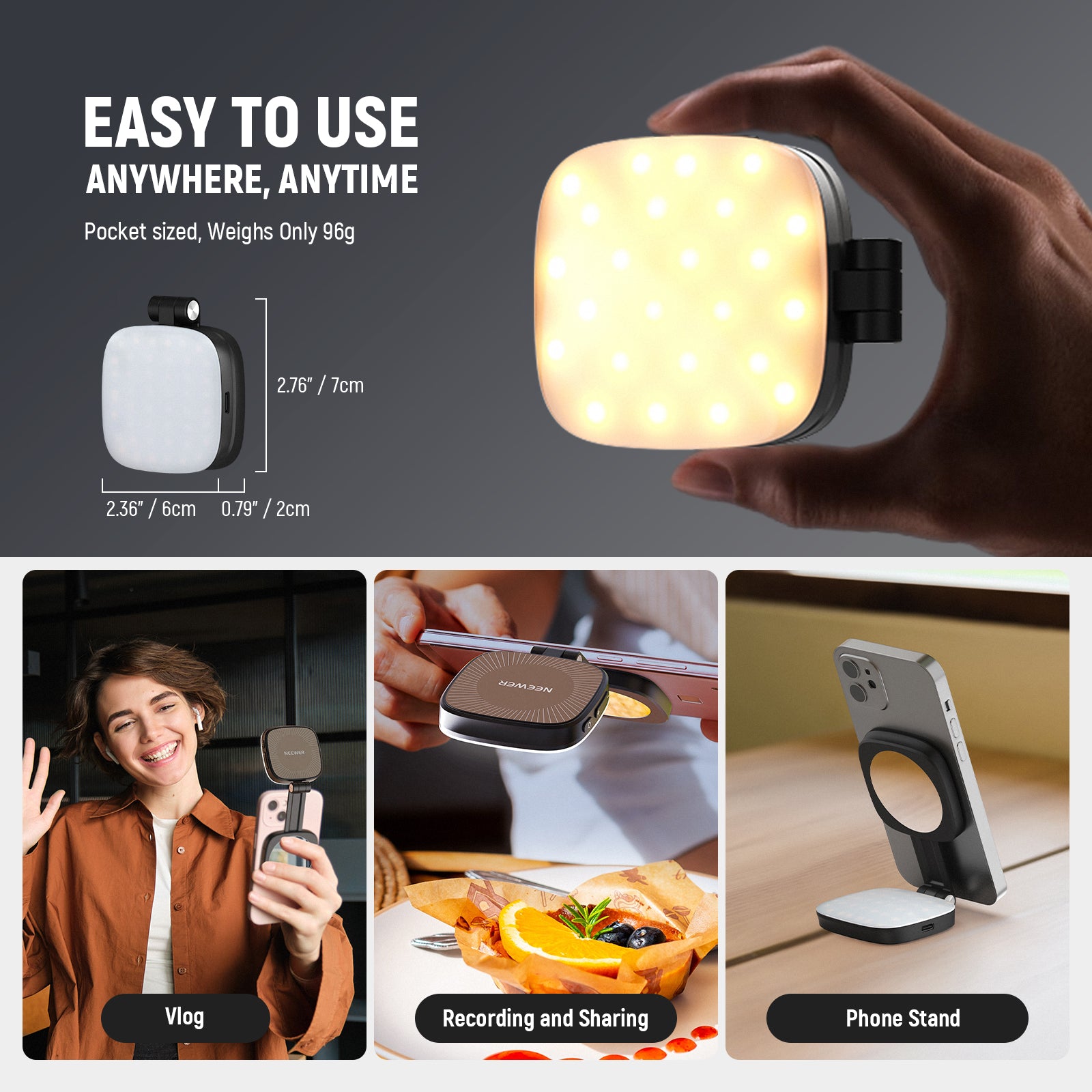 NEEWER NL48B Magnetic Selfie Light with Mirror is easy to use.