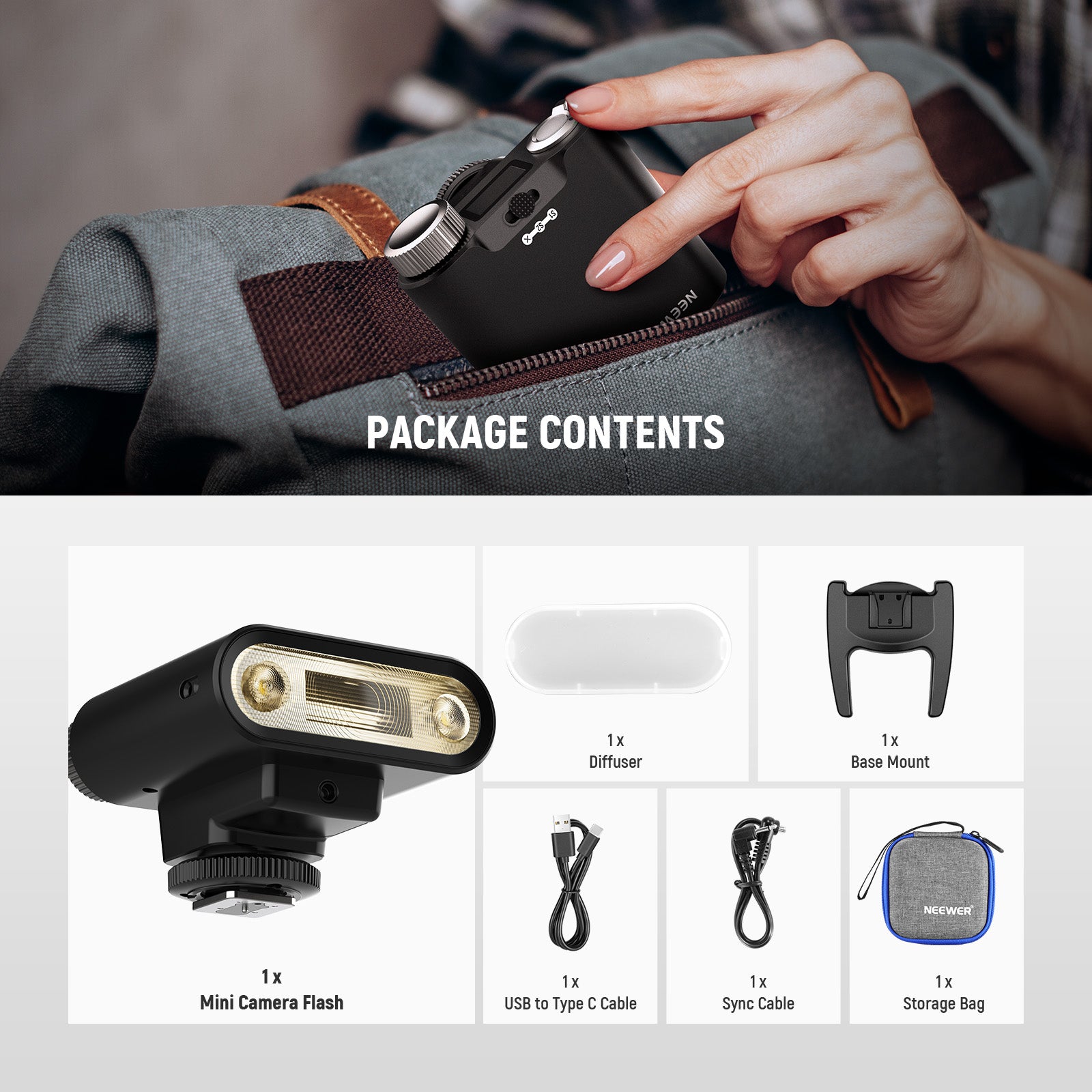 Package Contents of the NEEWER Z160 Stylish Camera Flash