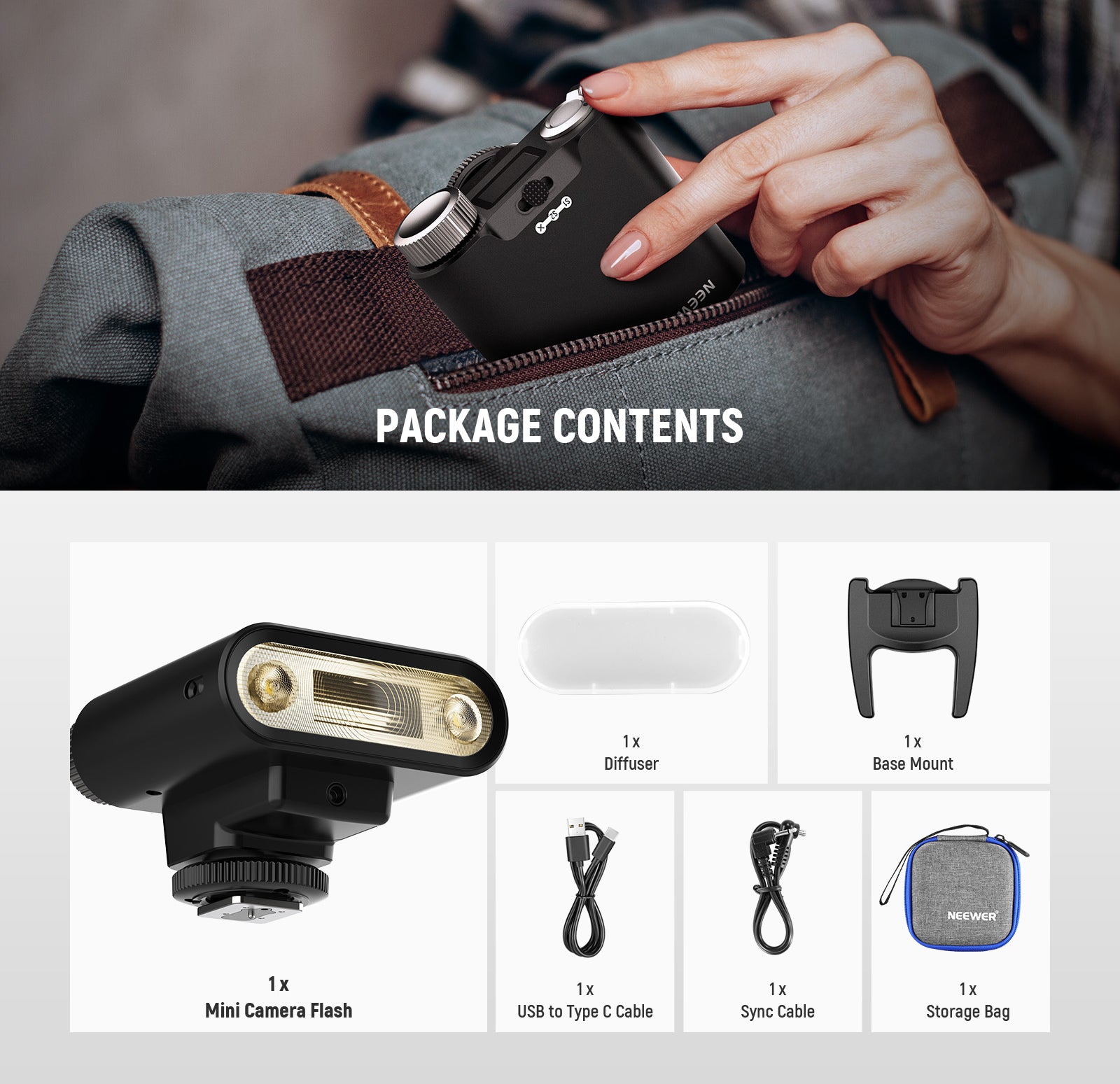 Package Contents of the NEEWER Z160 Stylish Camera Flash