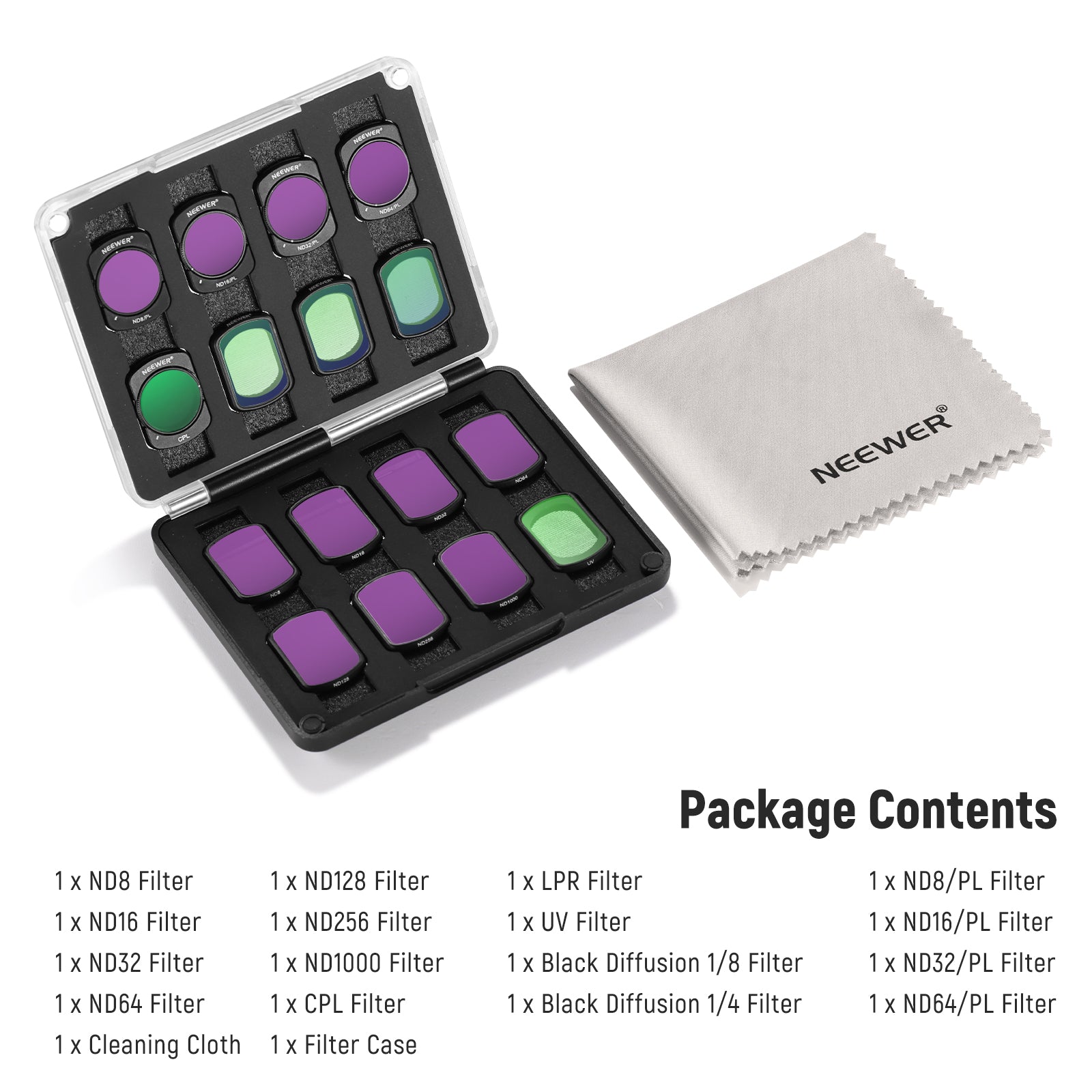 Package Contents of the NEEWER FL-B06 16-Pack Filter Set for DJI Osmo Pocket 3