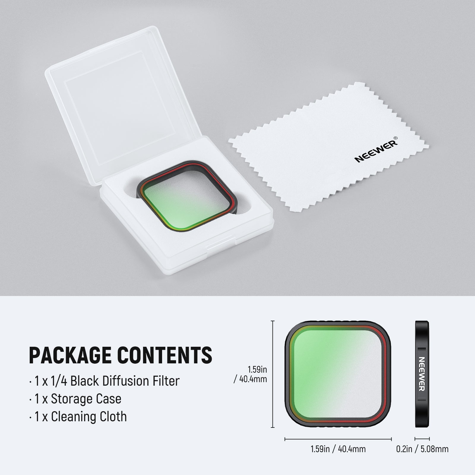 Package Contents of the NEEWER 1/4 Black Diffusion Filter for Insta360 Ace Pro/Ace Pro 2