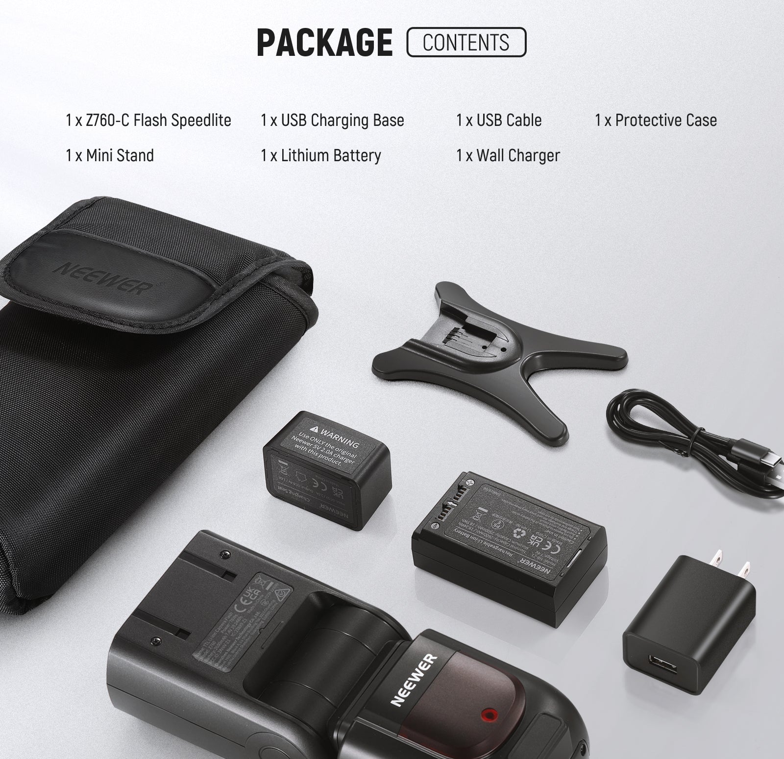 Package Contents of the NEEWER Z760 Detachable Camera Flash