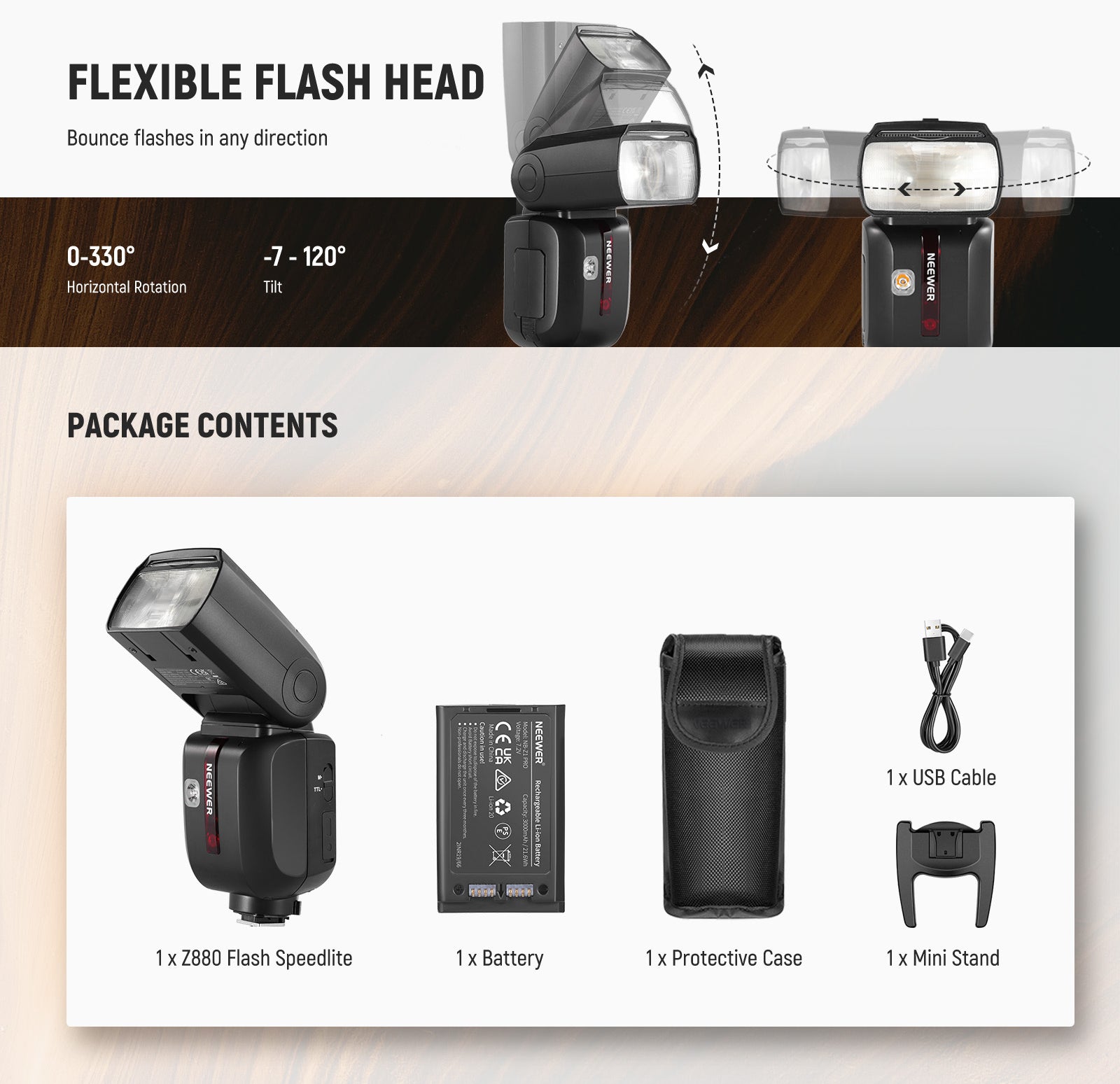 Package Contents of the NEEWER Z880 GN60 TTL Flash Speedlite For Canon/Nikon/Sony