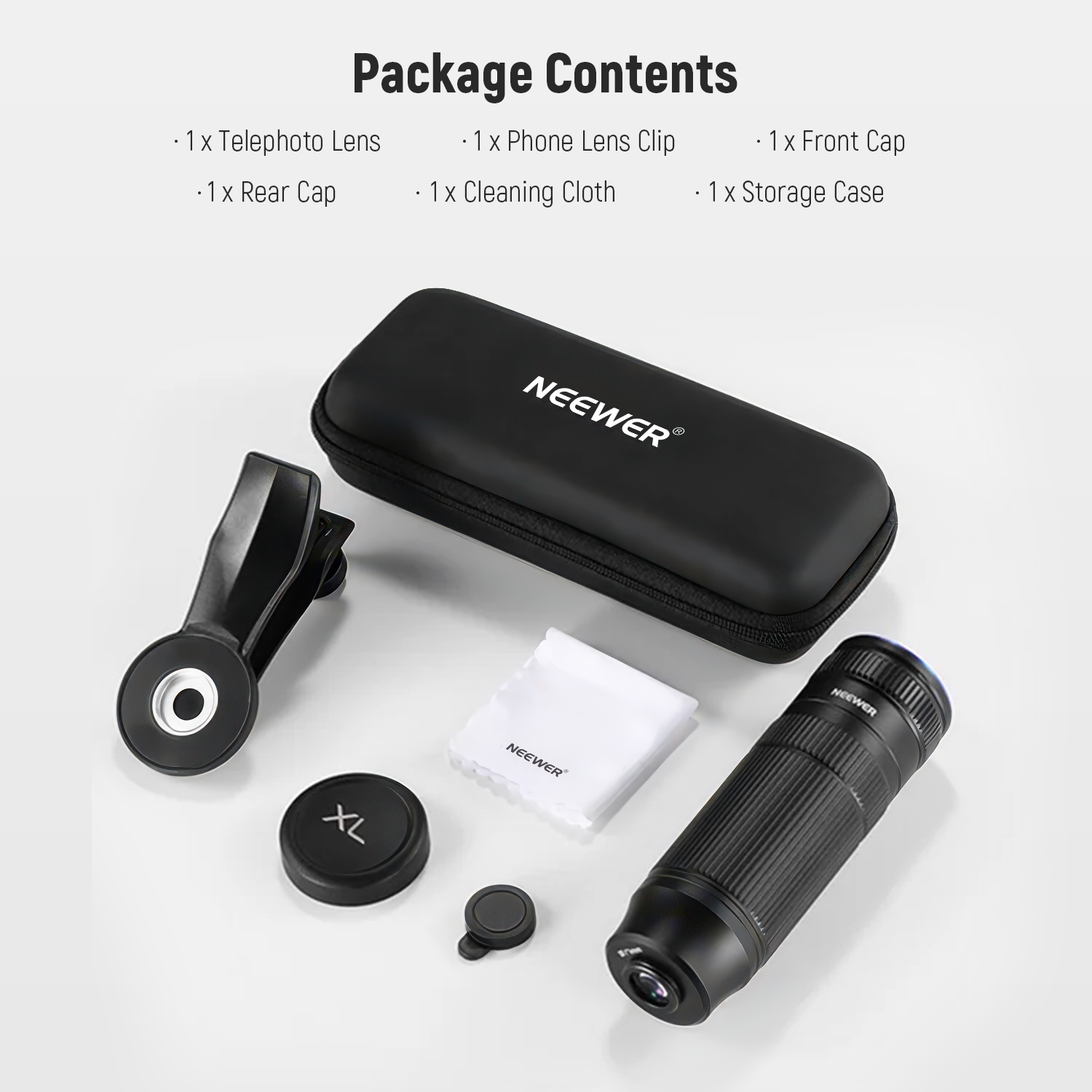 Package Contents of the NEEWER LS-36 PRO 7X Telephoto Phone Lens