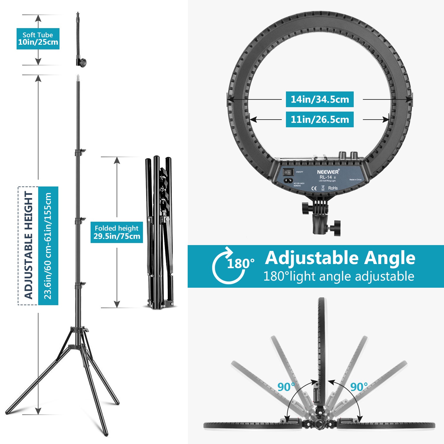 Neewer 14" Dimmable Bi-color Ring Light and Stand Kit with Carrying Bag - neewer.com