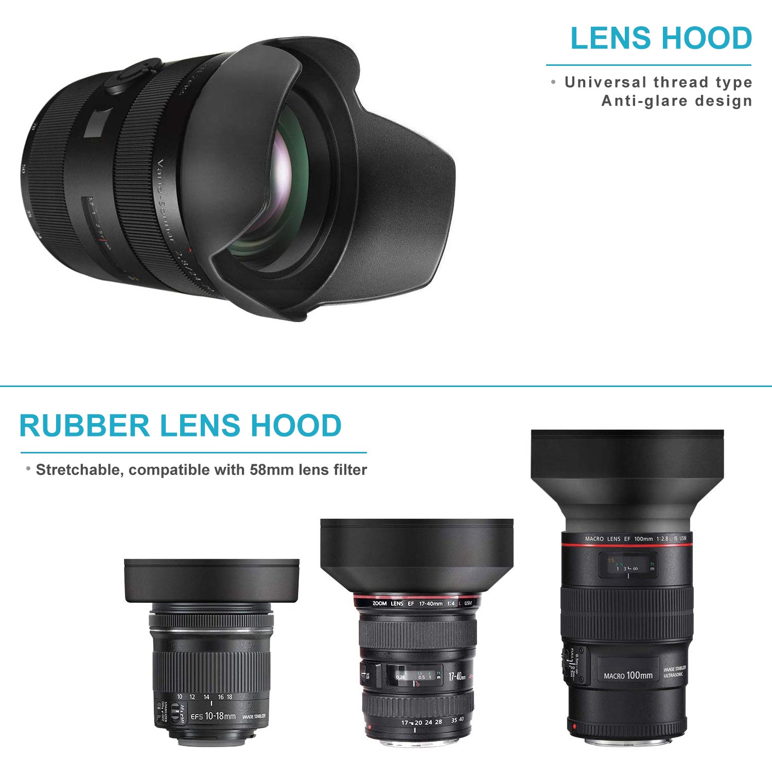 collapsible rubber lens hood