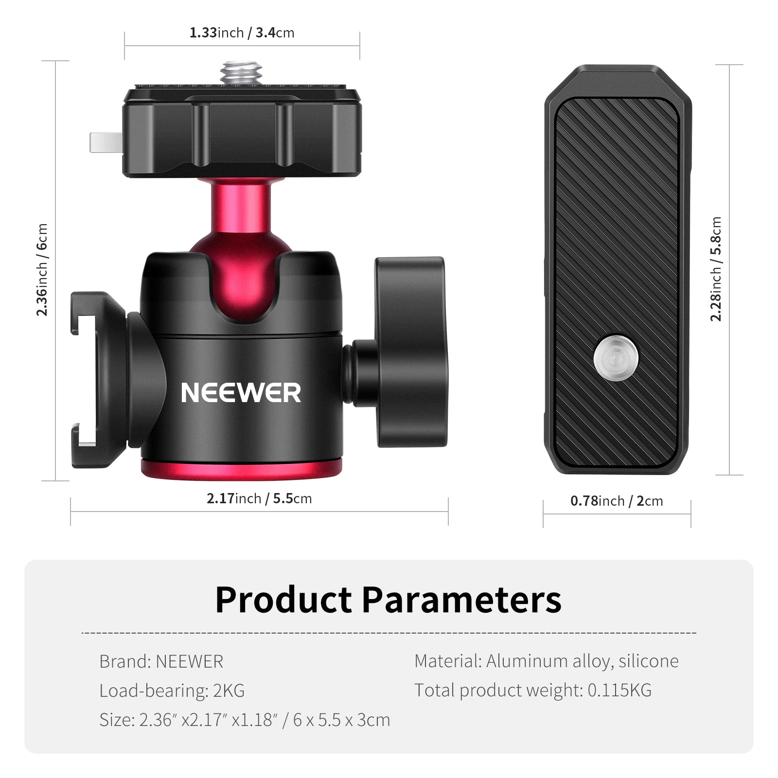 Product Parameters of the NEEWER ST32 Quick Release Camera Ball Head