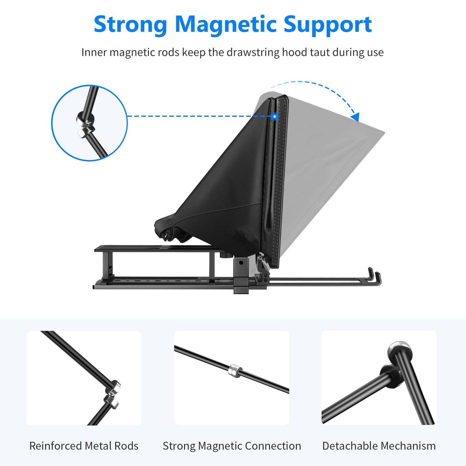 NEEWER X14 Portable Teleprompter features inner magnetic rods.