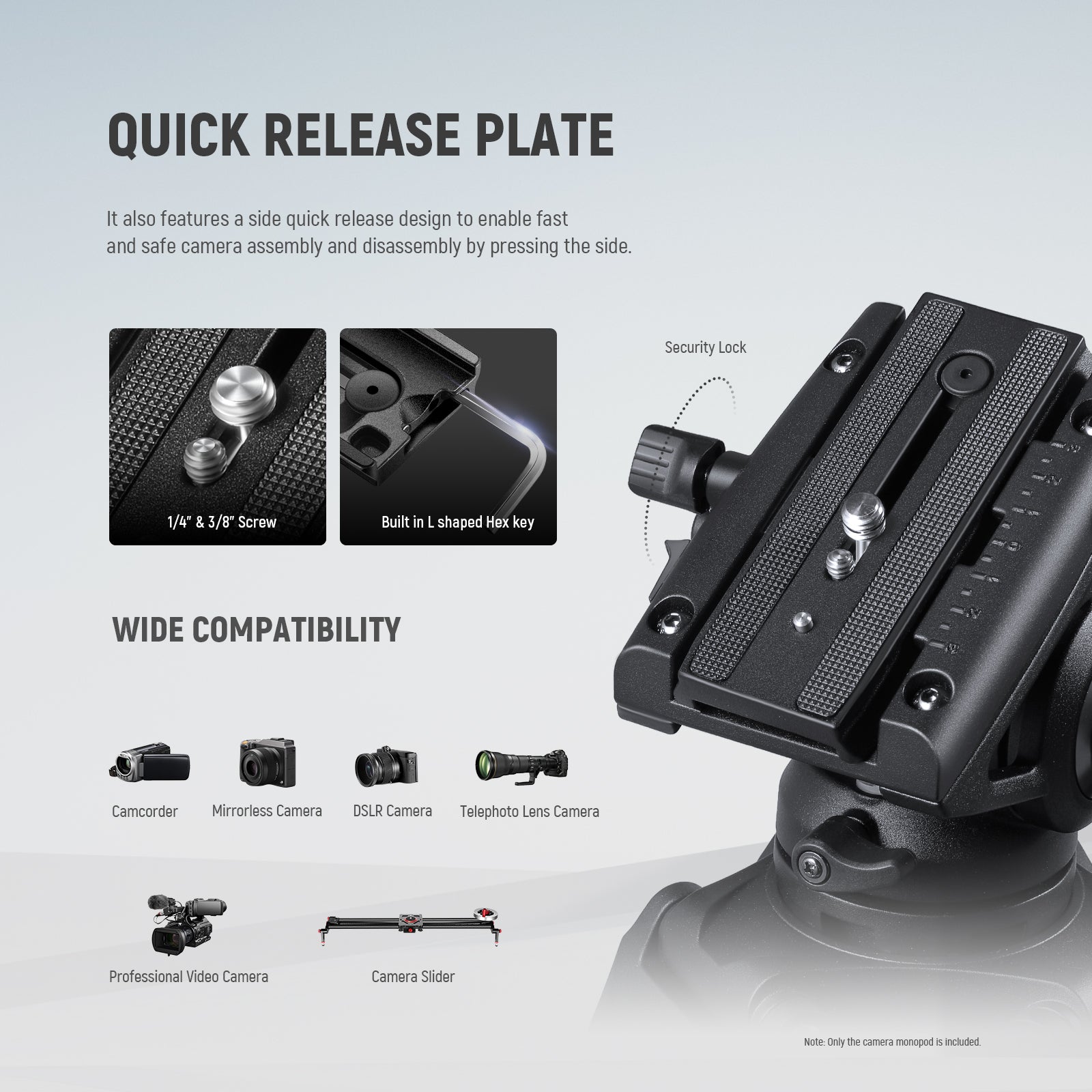 NEEWER GM76 Professional Camera Monopod features a side quick release design.