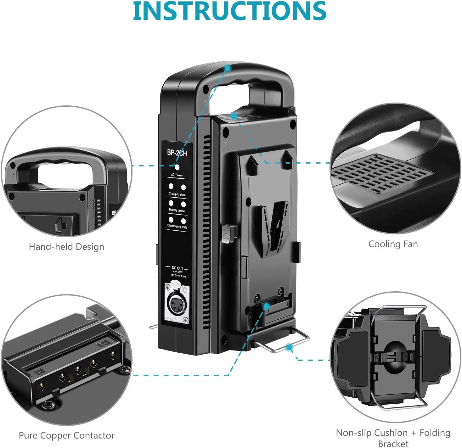 NEEWER NW-BP-2CH Dual Channel V Lock Battery Charger features handheld design.